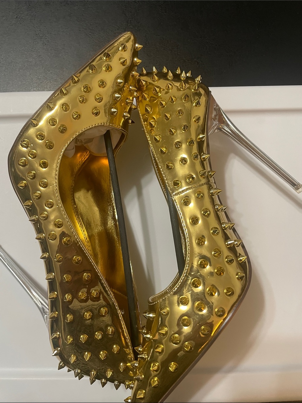 Liliana Gold Studded Spike-Embellished Stiletto 4.5 inch Heels Sz.10 NWT